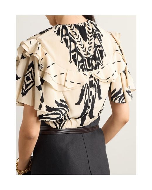 Johanna Ortiz Metallic Cropped Ruffled Printed Silk-Chiffon Top