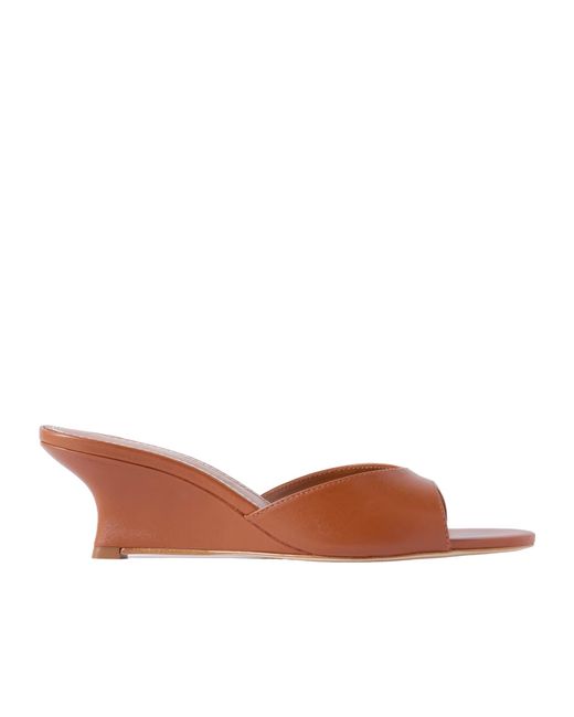 Staud Brown Leather Wedge Mules