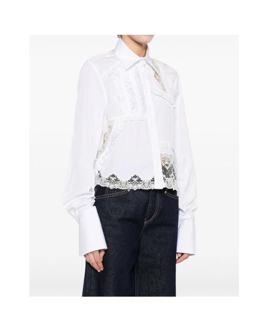Ermanno Scervino White Lace-Detail Ruffled Shirt