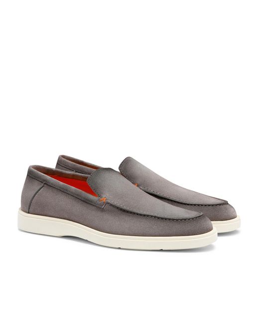 Santoni Gray Botanist Suede Loafers for men