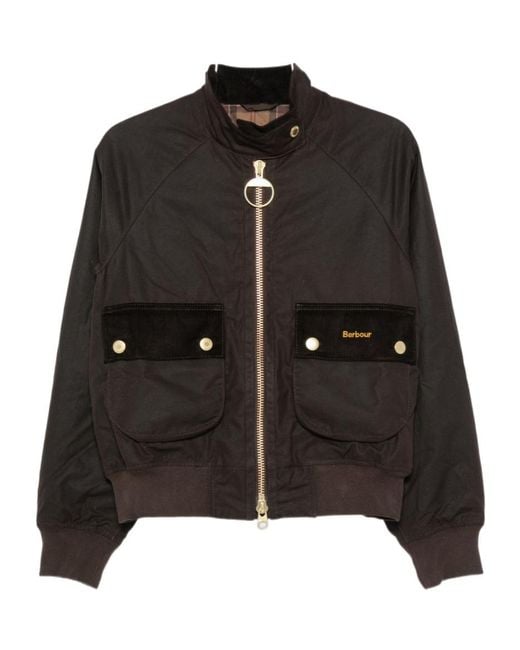 Barbour Black Corduroy-Trim Pocket-Detail Jacket