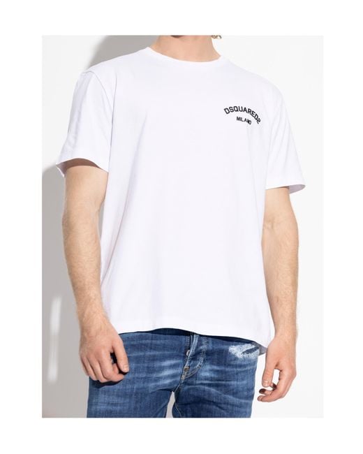DSquared² White Logo Debossed Crewneck T-Shirt for men