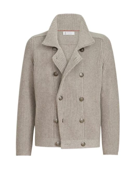 Brunello Cucinelli Gray Notch-Lapel Cardigan for men