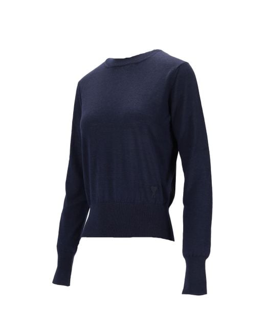 AMI Blue Ami Crew Neck Fine-Knitted Top