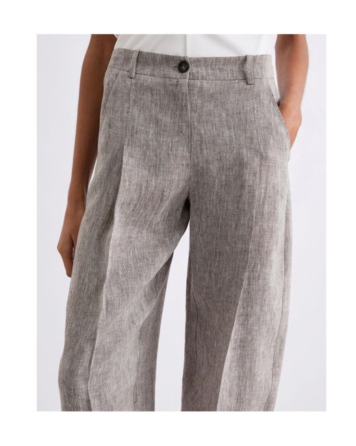 Marella Gray Linen Barrel-Leg Trousers