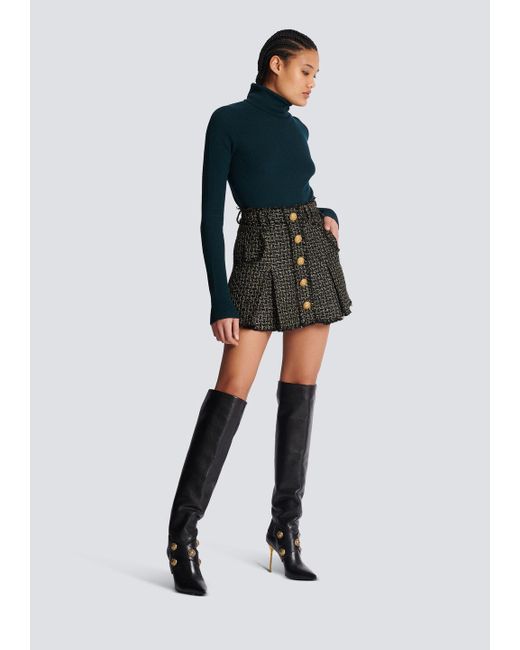 Balmain Black Lurex Tweed Pleated Skirt