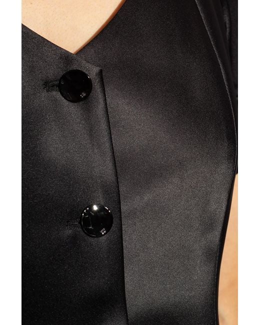 Ganni Black Halterneck Cropped Satin Blouse