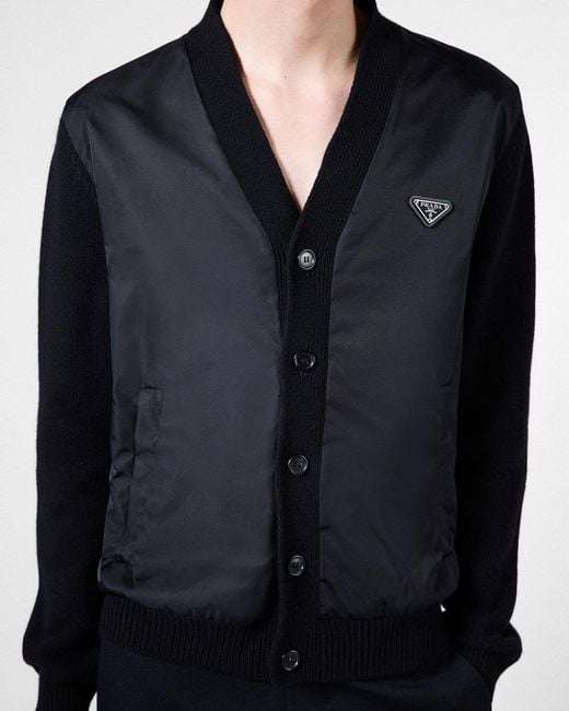 Prada Black Panelled Button-Up Cardigan for men