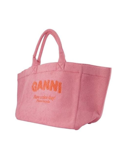 Ganni Pink Terry-Cloth Tote Bag