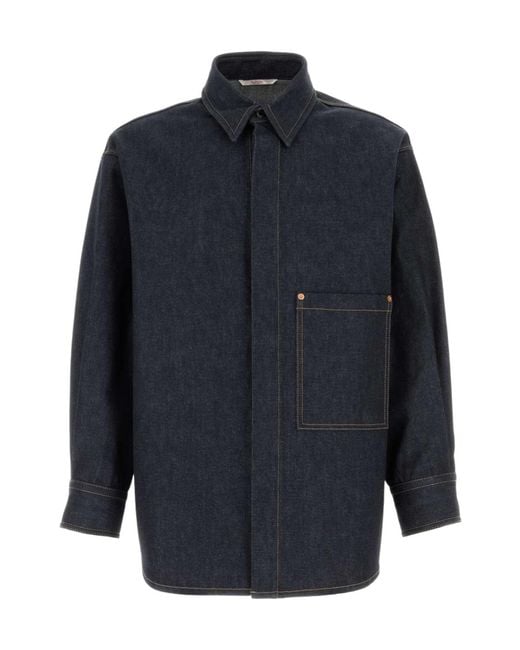 Valentino Blue Buttoned Long-Sleeved Denim Shirt for men