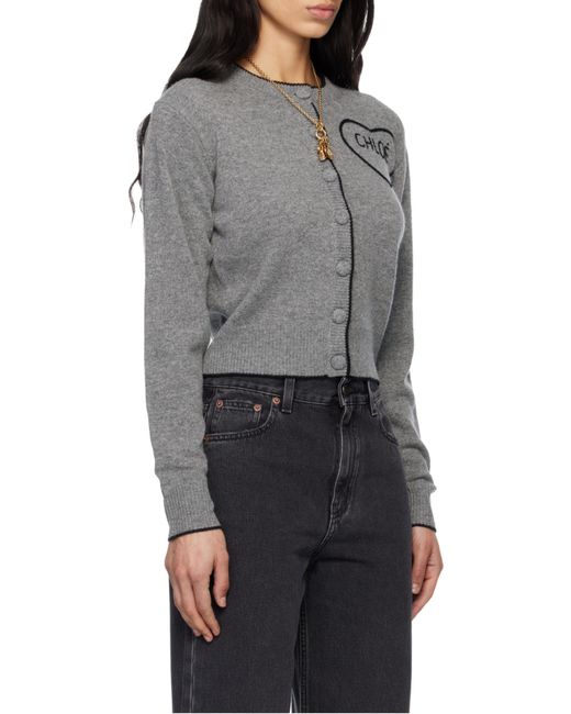Chloé Gray Chloé Fitted Crewneck Knitted Cardigan