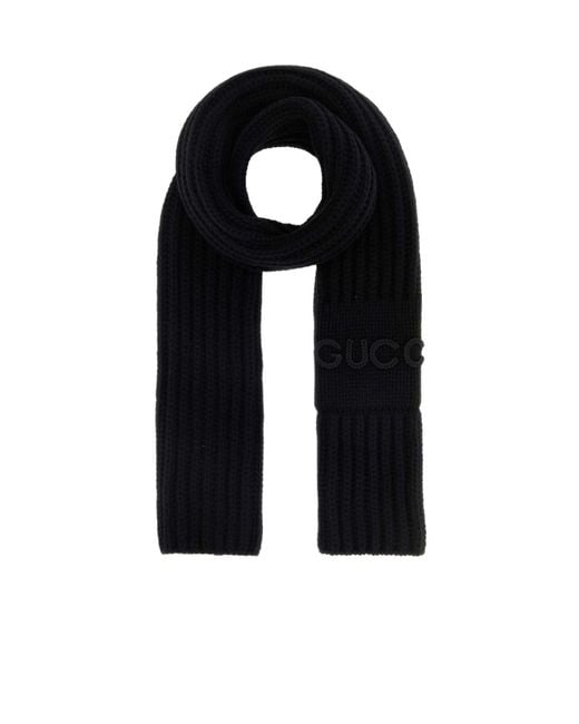 Gucci Black Logo Detailed Cable Knit Scarf