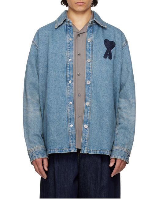 AMI Blue Ami De Coeur Denim Overshirt for men