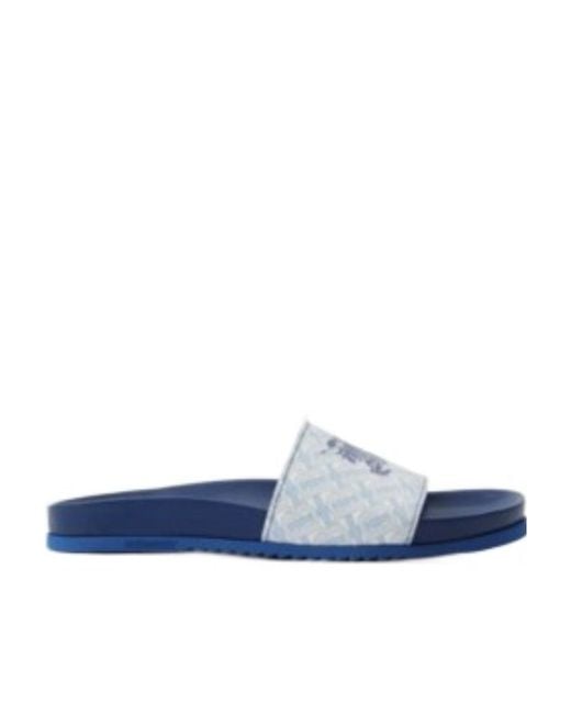 Burberry Men's Blue Logo Printed Slip-On Slides