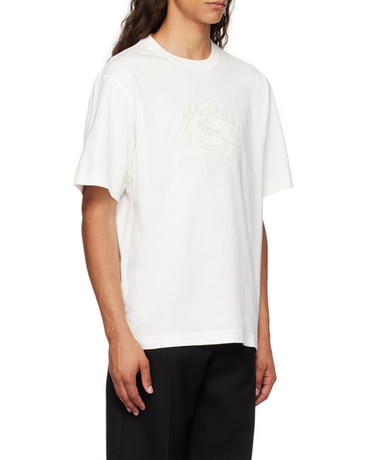 Burberry White Logo Embroidered Crewneck T-Shirt for men