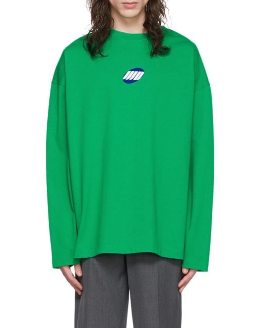 we11done Green Logo-Print Long-Sleeved T-Shirt for men