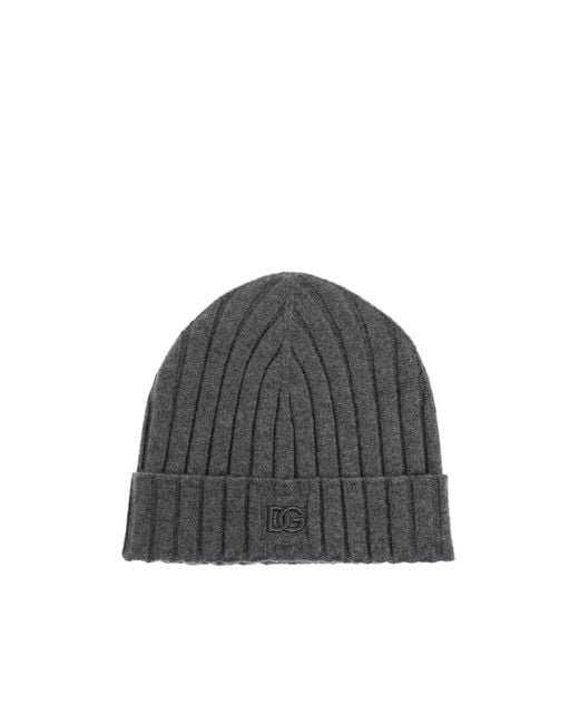 Dolce & Gabbana Gray Logo Detailed Ribbed Beanie