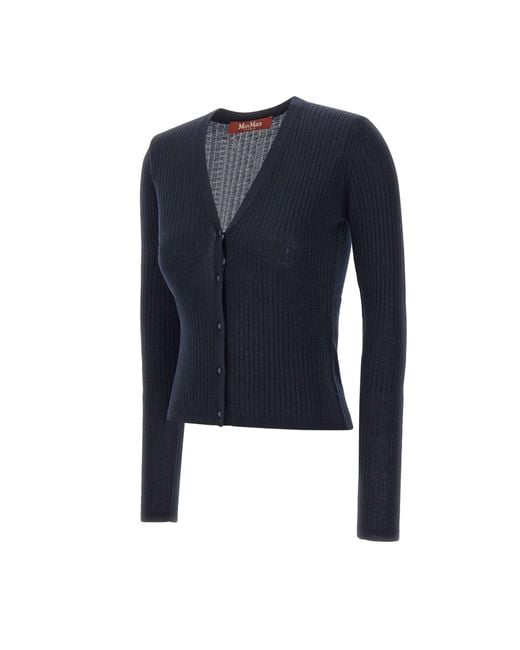 Max Mara Blue Studio Potus Button-Up V-Neck Cardigan