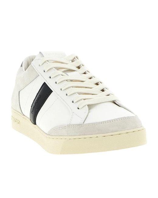 Tom Ford White Logo Debossed Lace-Up Sneakers for men