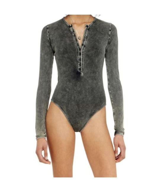 DIESEL Gray Fresya Acid-Wash Button-Front Bodysuit