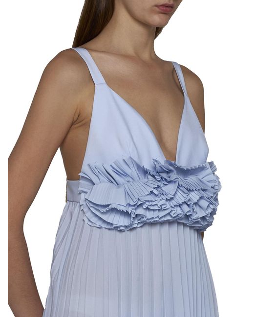 P.A.R.O.S.H. Blue Floral-Appliqué Pleated Gown