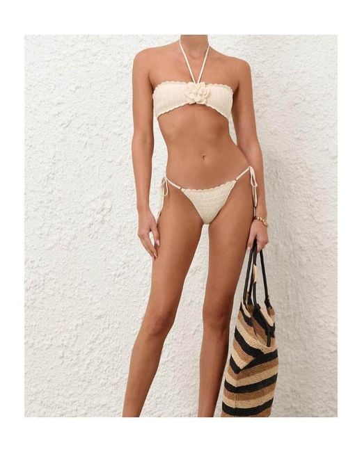 Zimmermann White Awaken Crochet Flower Bikini