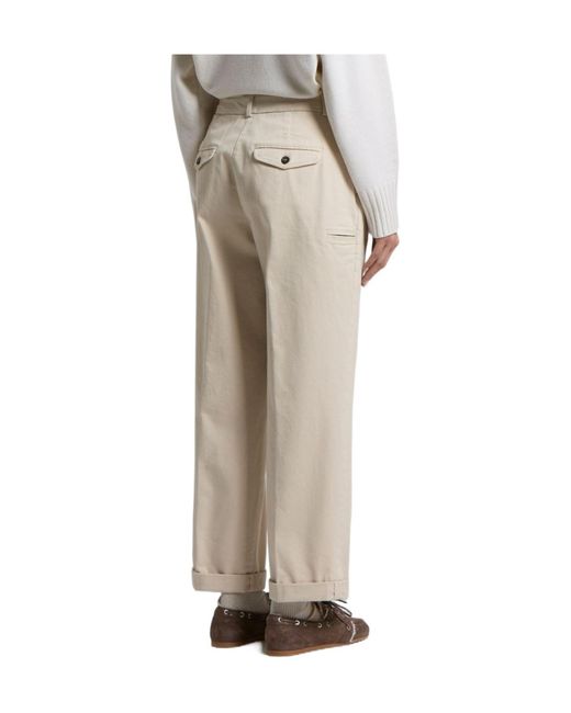 Peserico Natural Pleated Turn-Up Trousers