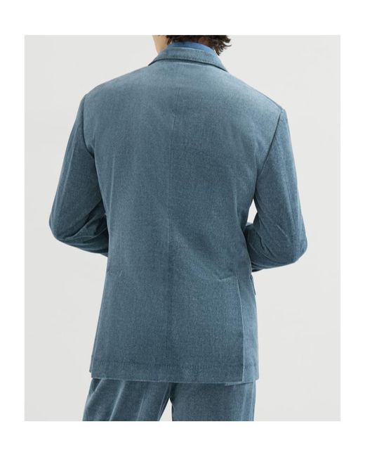 Brunello Cucinelli Blue Peaked-Lapel Blazer for men