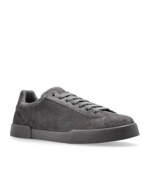 Dolce & Gabbana Gray Portofino Logo Perforated Sneakers for men