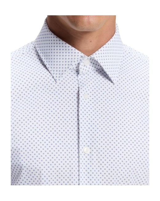 Boss White Hank-Kent Micro-Patterned Classic-Collar Shirt for men
