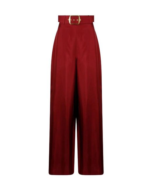Zimmermann Red Belted Silk Wide-Leg Trousers