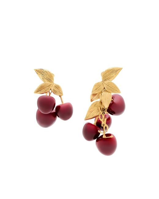 Saint Laurent Pink Cassandre Cherry Earrings
