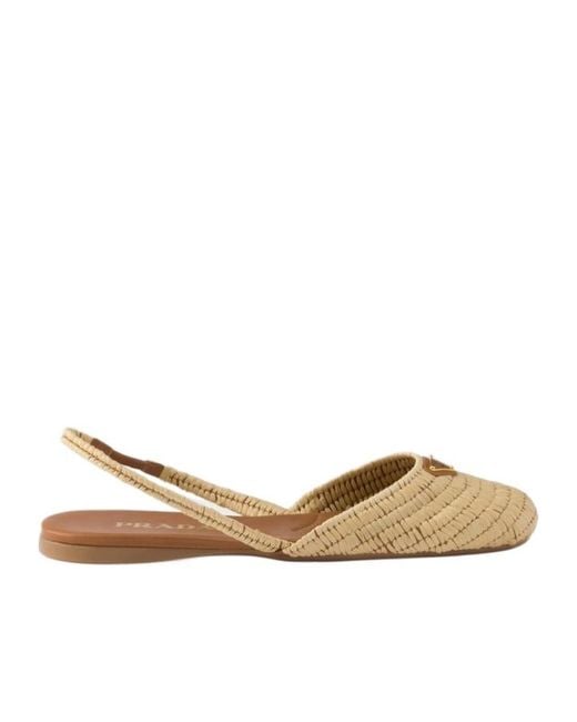 Prada Natural Crochet Slingback Ballerinas