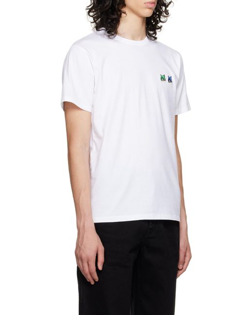 Maison Kitsuné White Chest Logo-Patch Detail T-Shirt for men