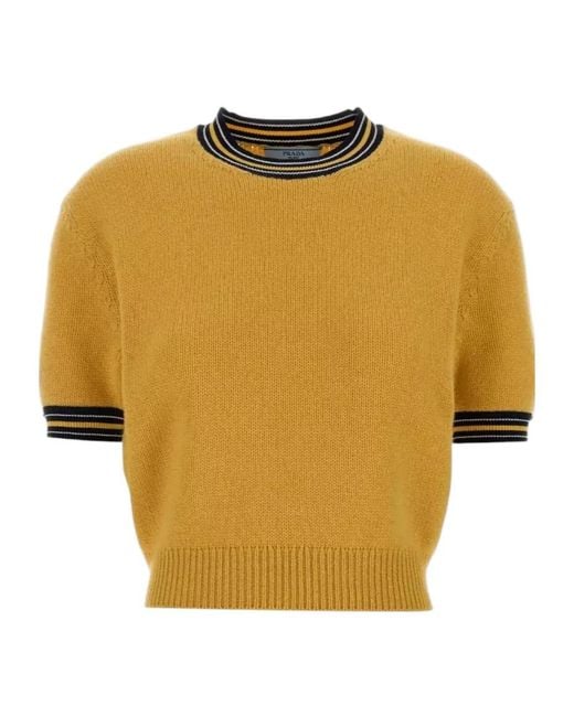 Prada Yellow Short-Sleeved Crewneck Jumper