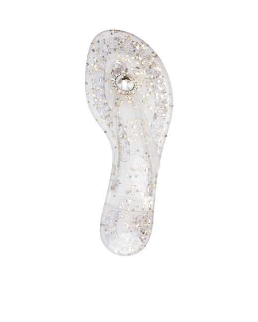 Casadei White Buckle Flip-Flops