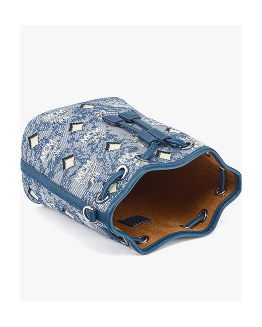 MCM Blue Logo Pull Rope Shoulder Bag