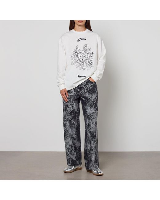 Ganni Gray Solid Color Minimalist Long Sleeve T-Shirt
