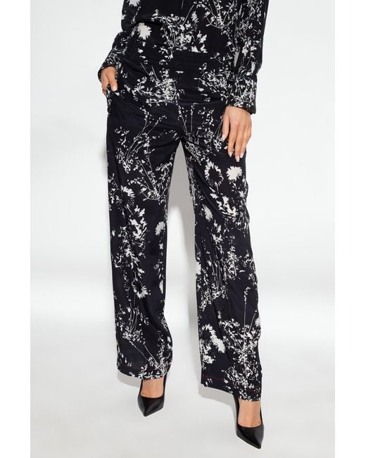 Victoria Beckham Black Floral-Print Silk Trousers