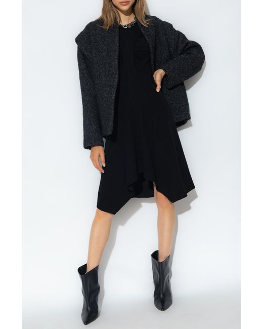 Isabel Marant Black Devane Gathered Asymmetric Knitted Dress
