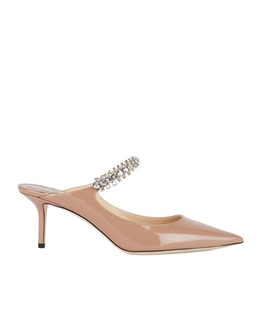Jimmy Choo Natural Bing 65 Embellished Leather Mules