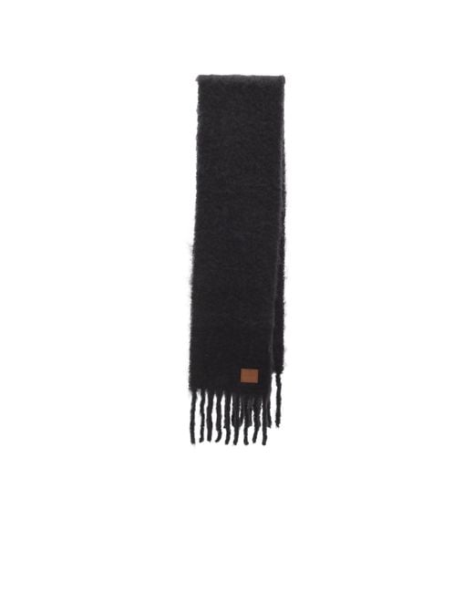 Loewe Black Logo Patch Fringed Scarf