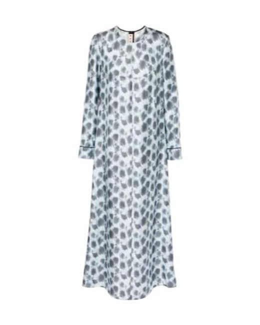 Marni Blue Printed Silk Maxi Dress