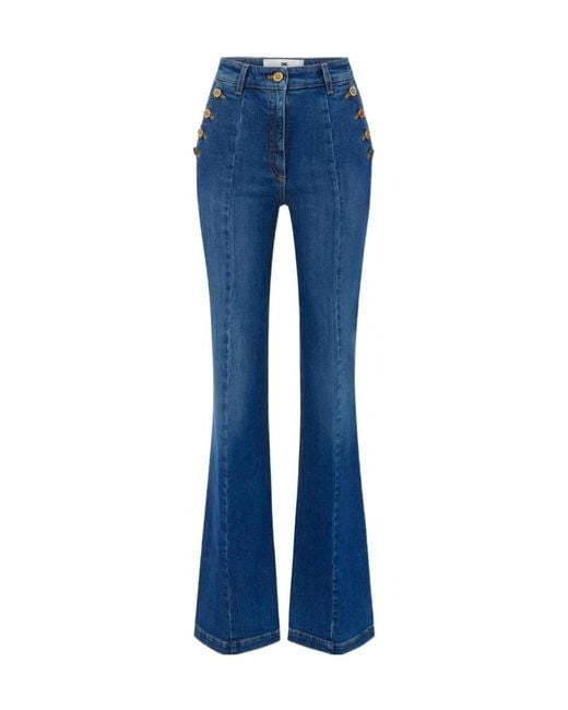 Elisabetta Franchi Blue Palazzo Jeans With Row Of Buttons