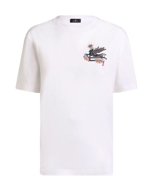 Etro White Pegaso Printed Crewneck T-Shirt