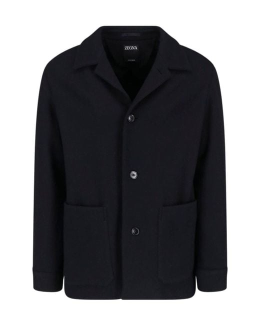 Zegna Black Single-Breasted Patch-Pocket Blazer for men