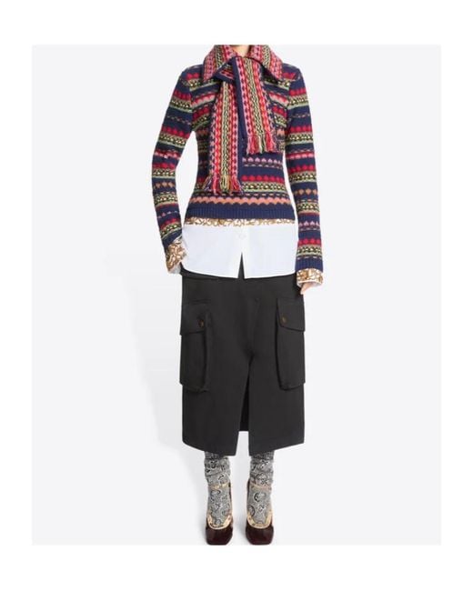 Dries Van Noten Red Jacquard Wool Scarf