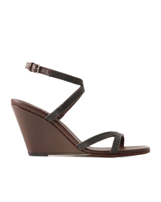 Brunello Cucinelli Brown Open Toe Wedge Sandals
