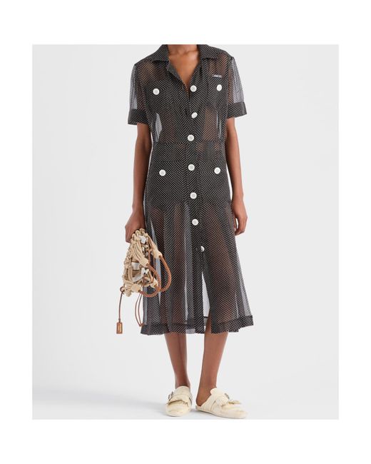 Prada Black Polka-Dot Silk Chiffon Shirt Dress