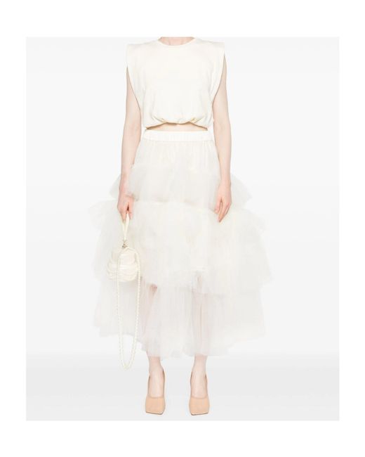 Simone Rocha White Elastic Waist Midi Skirt